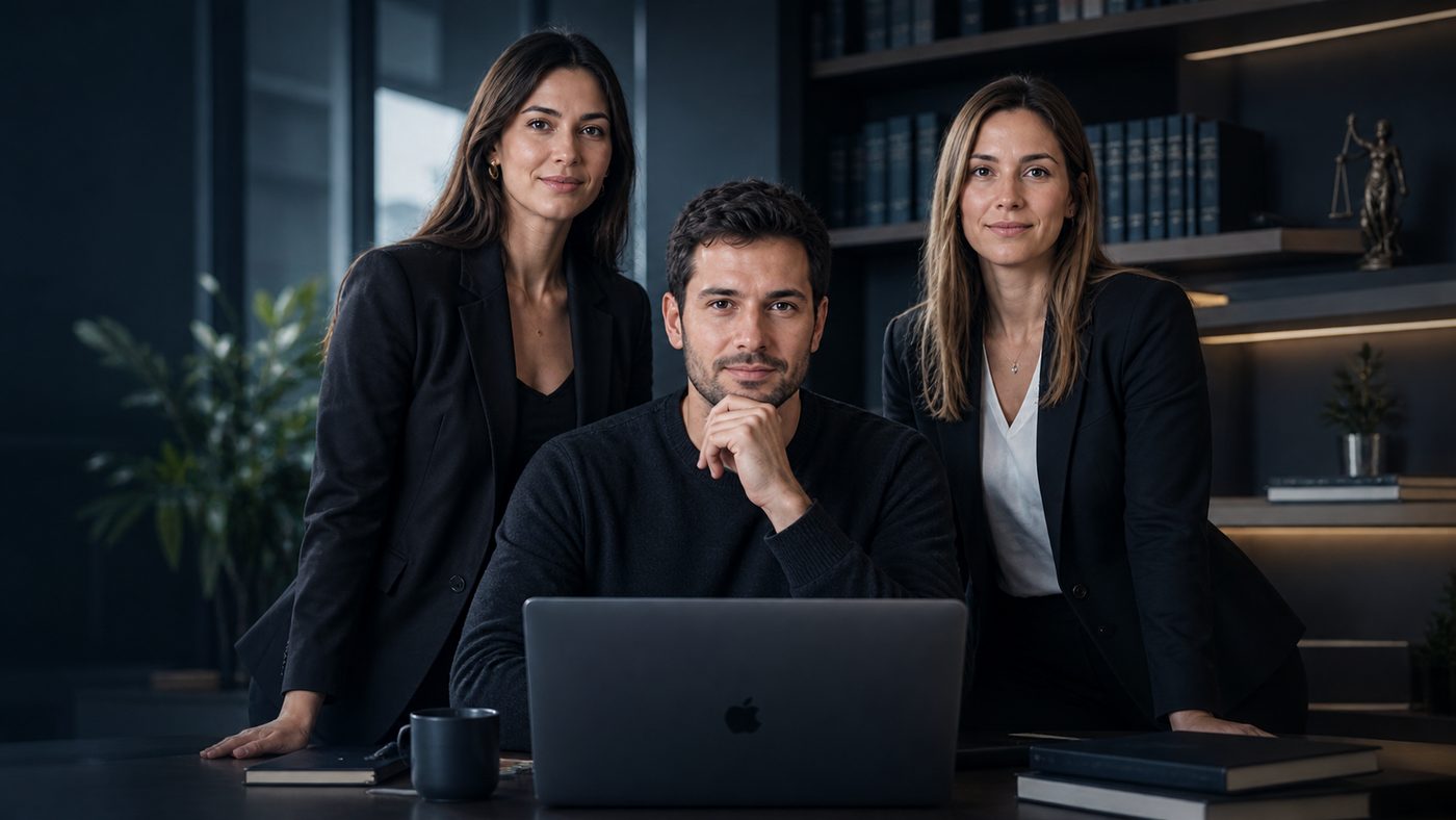 Juan Ignacio Muñoz junto a Fernanda Palavecino y Emilia Riquelme, del Estudio Jurídico Visum